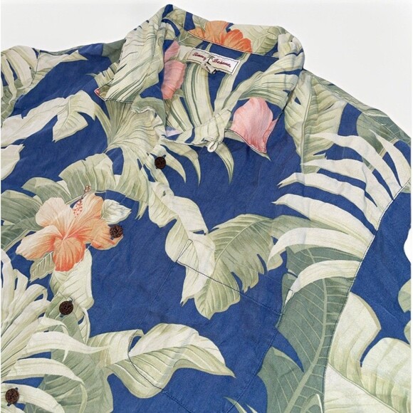 Tommy Bahama Hawaiian Shirt Mens Large Blue Floral 100% Silk Tropical Button Up - Picture 1 of 11